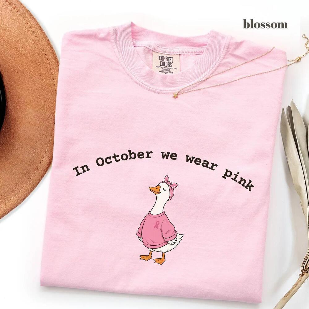 In October We Wear Shirt,  Awareness Tee, Ribbon Goose Shirt
